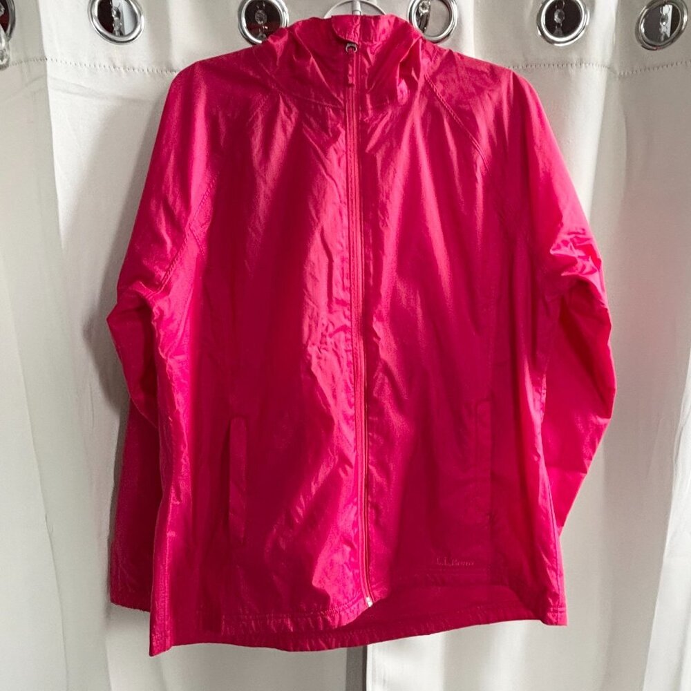 LL Bean Rain Jacket Large Pink Windbreaker Hoody Ripstop Waterproof Hiking 18830
